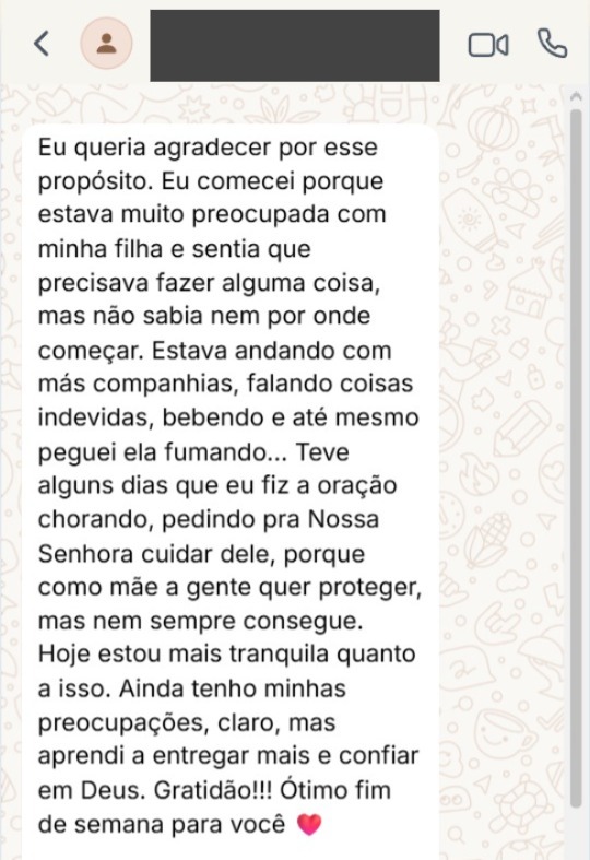 Relato no WhatsApp sobre a oração pelos filhos