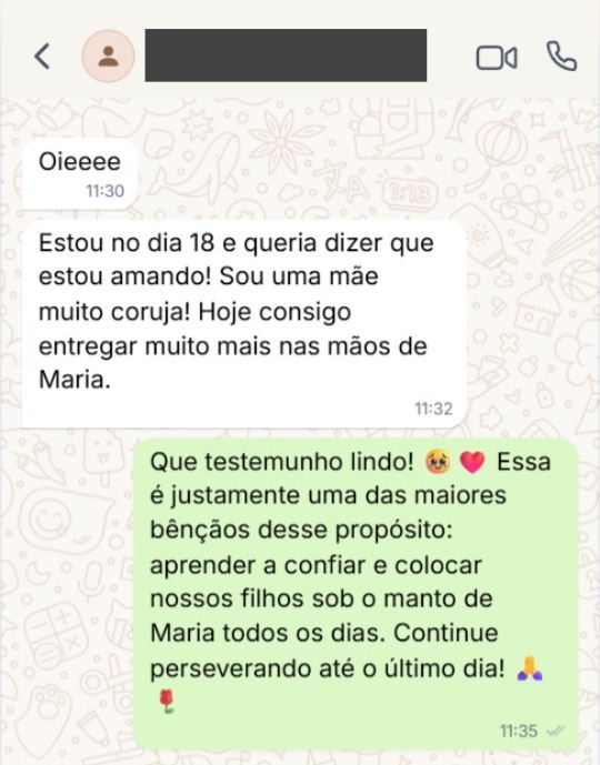 Relato no WhatsApp no dia 18 da oração