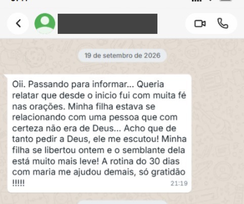 Relato no WhatsApp - minha filha se libertou e o semblante dela está mais leve